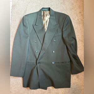 Olive / forest green double breasted peak lapel wool blazer